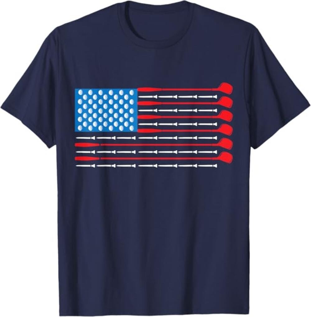 NWT ~ Blue Golf Club & Tee American Flag T-Shirt Top ~ Men's Size LARGE